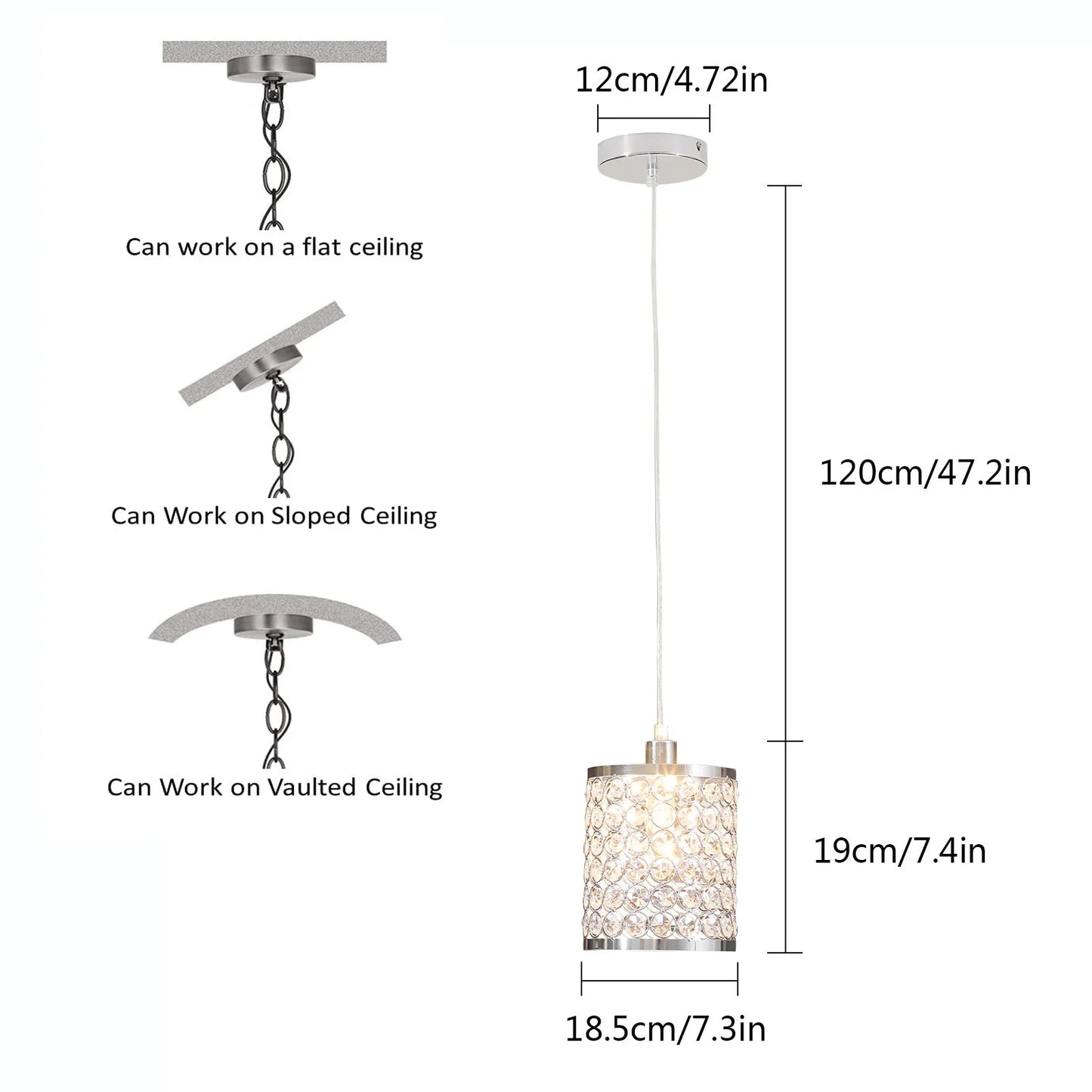 2Pcs Modern Elegant Crystal Pendant Light Clear Island Lamp Fixture Unassembed Chandelier for Living Room Bedroom Restaurant