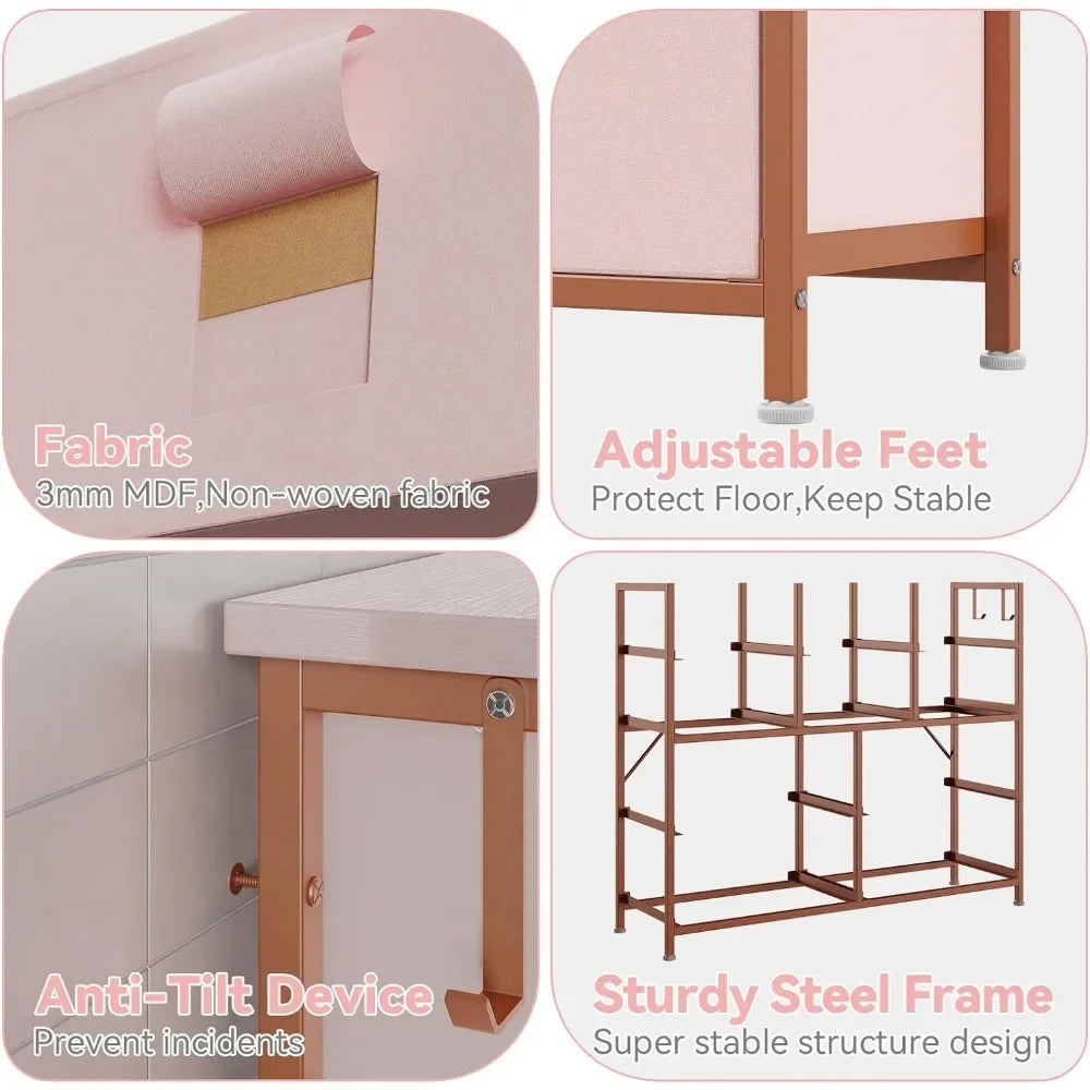 Dresser for Bedroom with 10 Drawers, Dressers & Chest , Long Fabric Storage Drawer with Wood Tabletop for Closet,Entryway (Pink)