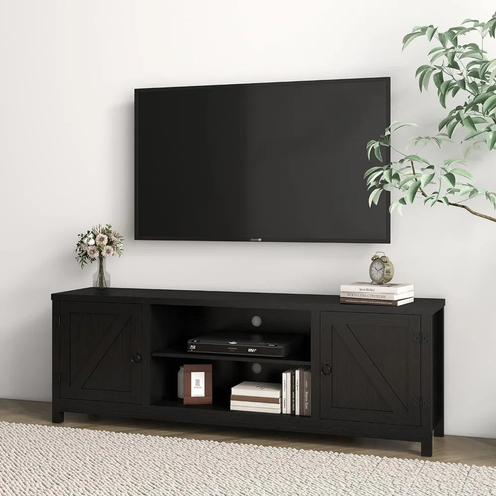 Entertainment Center for 70 Inch TV With 2 Doors and Open Shelves for Living Room Mid Century TV Stand 65 Inch) Bedroom (Black