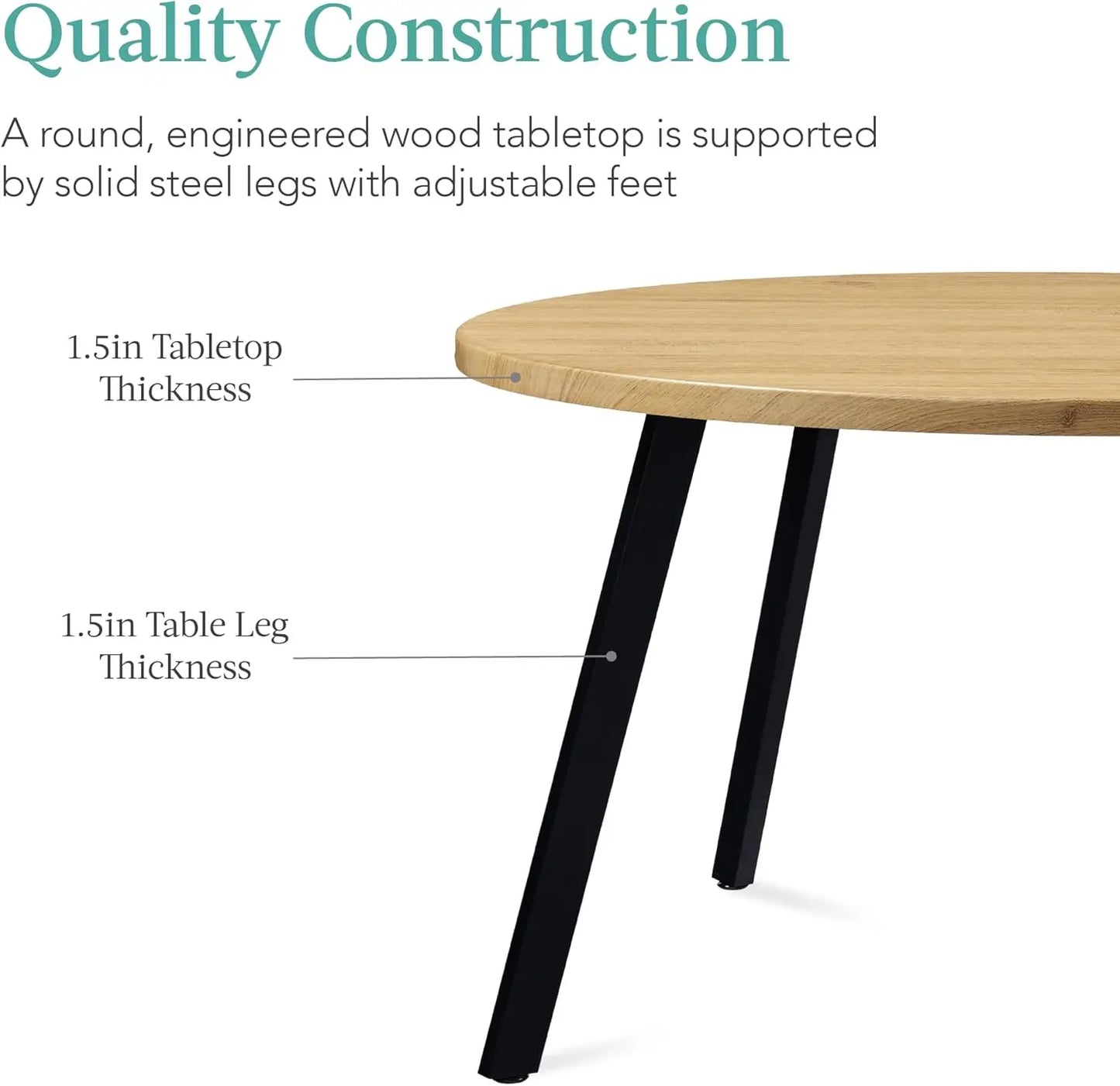 35.5in Round Mid-Century Modern Dining Table, Space-Saving Dinette for 2-4, Home, Kitchen, Apartment w/Steel Legs