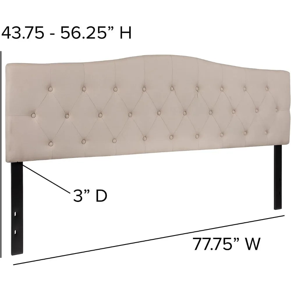 Cambridge Tufted Upholstered King Size Headboard in Beige Fabric 100% Polyester Upholstery and Button Tufted Hanging