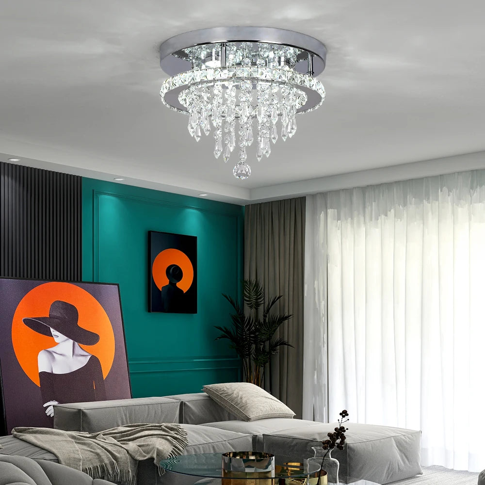 Plafonnier moderne en cristal à LED avec design soleil et lune, luminaire suspendu pour salon, salle à manger, chambre à coucher