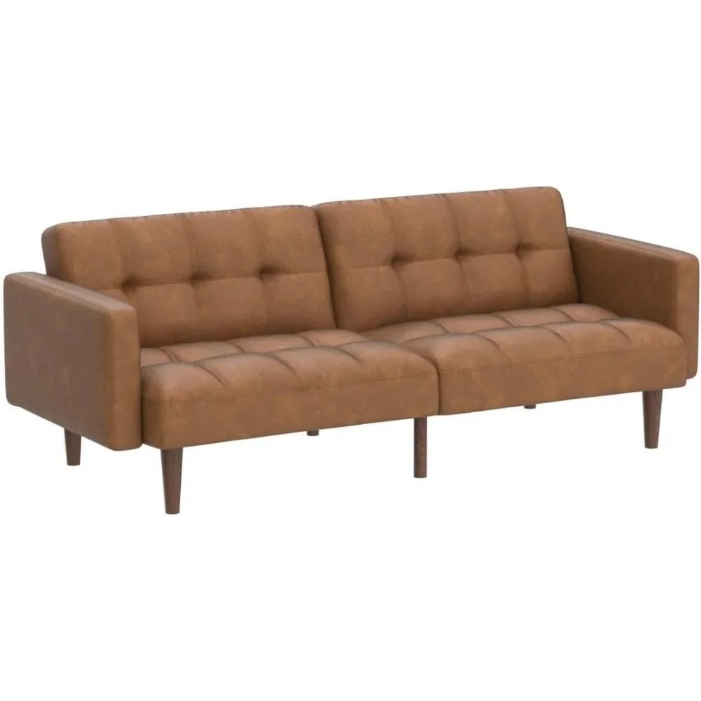 small sofa, sofa bed, sleeping chair sofa, mid century modern sand, living room sofa, bedroom (brown, synthetic leather)