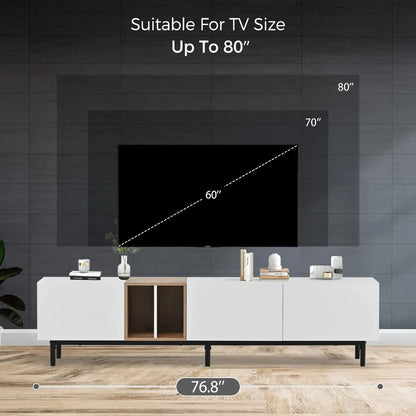 Modern TV Stand for 80 Inch,3 Cabinets & Open Shelves,TV Console Table Media Cabinet