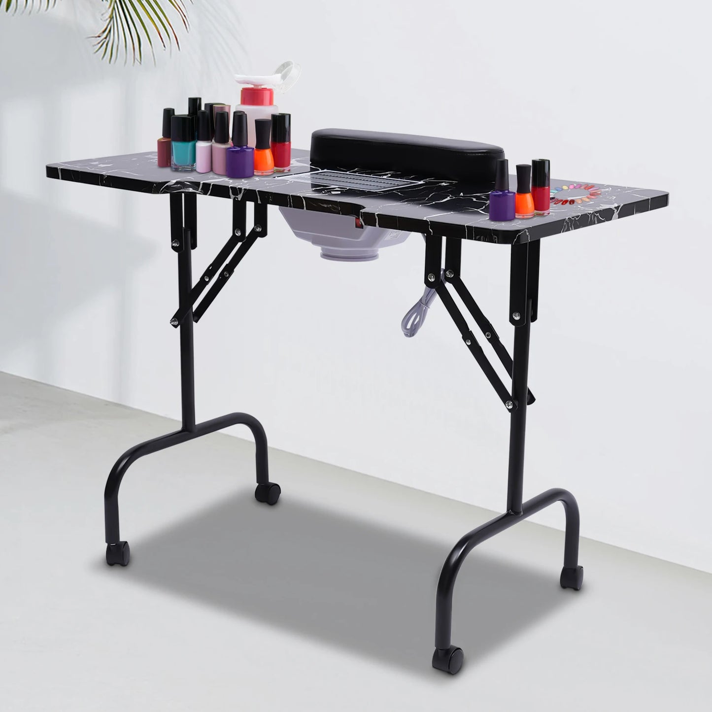 Portable Nail Table for Technicians w/ Folding Function Manicure Desk for Both Salon and Home w/ Dust Collector Fan