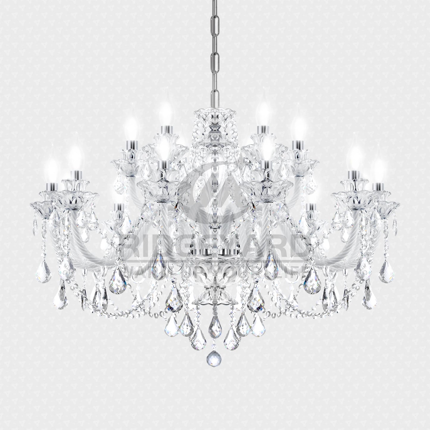 Ridgeyard Baroque Crystal Chandelier 18 lights K9 Pendant Crystal Ceiling Light with Adjustable Chain for Bedroom Living Room