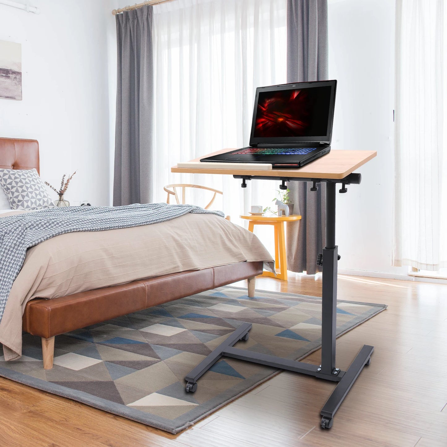 Adjust. Height Laptop Desk Angle Rolling Cart Over Bed Hospital Table Stand