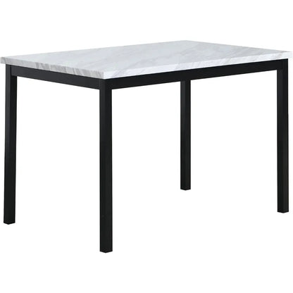 Noyes Metal Dining Table with Laminated Faux Marble Top, 28.50 x 45.00 x 30.00 Inches, Off-white