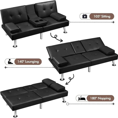 Canapé-lit réglable Canapé-lit double face Canapé-lit pliant Lit d'appoint, porte-gobelet, lit Chaise longue moderne en cuir artificiel