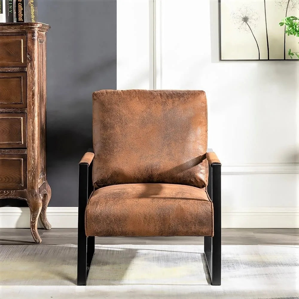 Fauteuil d'appoint classique et moderne du milieu du siècle de Furniture Direct avec cadre en métal carré durable, fauteuil pour salon, chambre à coucher