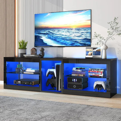 LED TV Stands w/60,000-Colors LED Lights,6.5ft Power Outlet for 55 60 65 70inch TV,Modern High Gloss New Entertainment Center