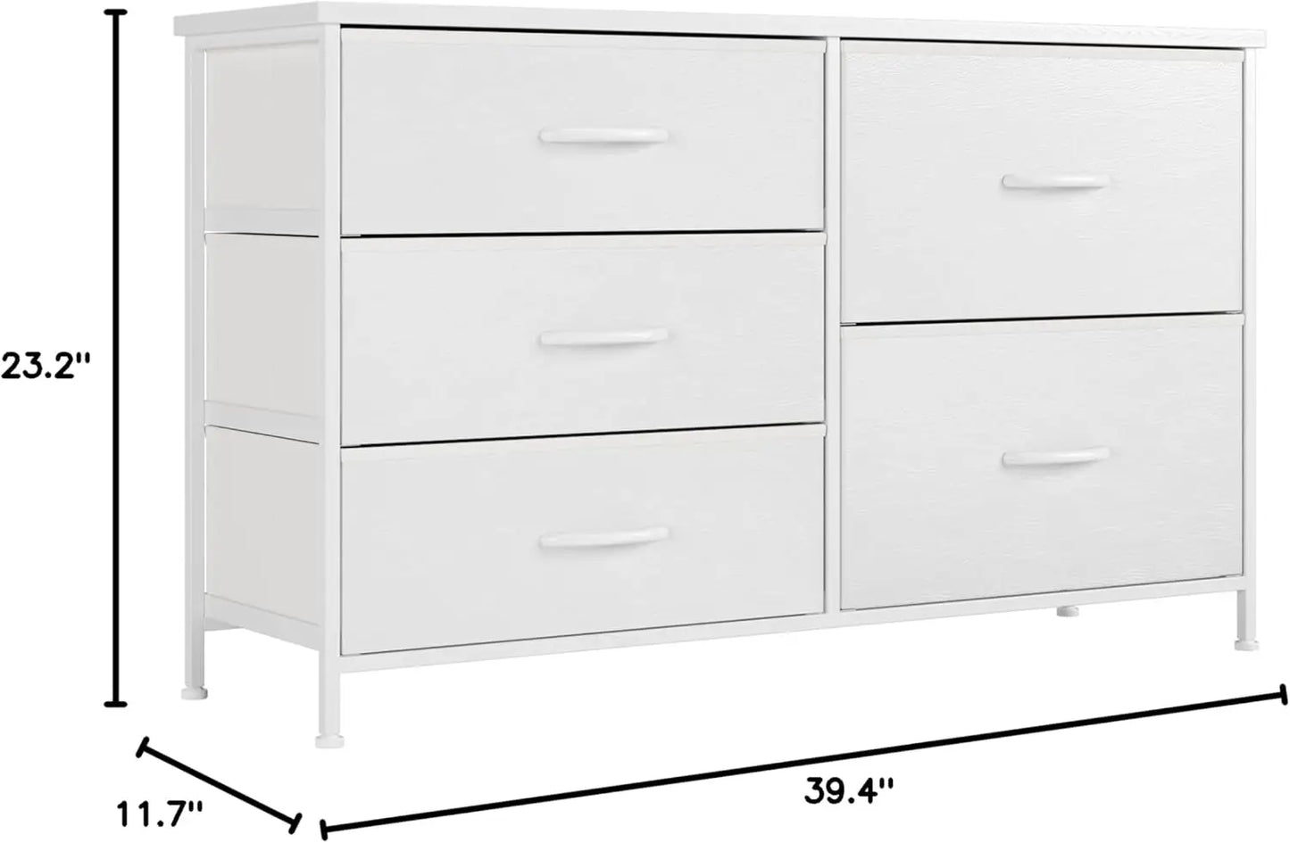 White Dresser for Bedroom with 5 Drawers, Small Dresser for Kids' Bedroom, Closet, Wide Chest of Drawers