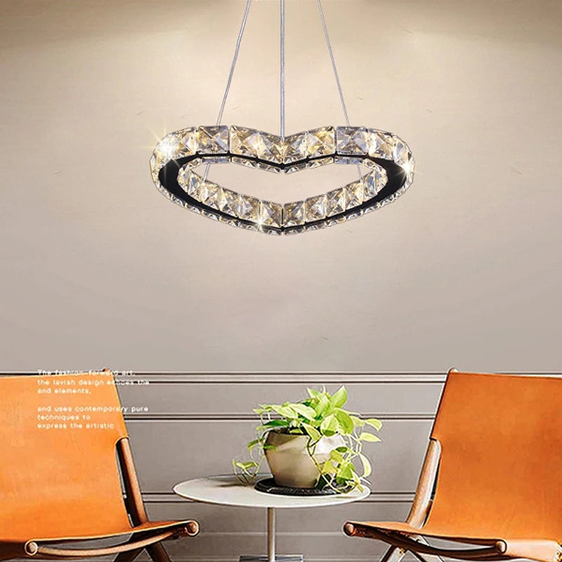 Modern Heart Crystal Chandelier Pendant Lighting Home Decor Led Ceiling Lamp Fixtures For Dining Room Lustres Hanging Lighting