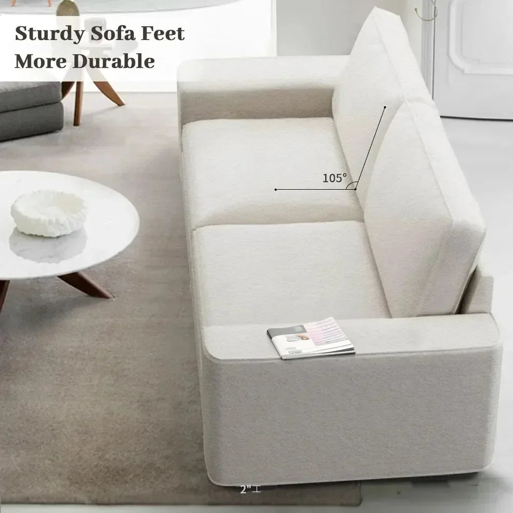 Modern Sofas for Living Room Plush Chenille Loveseat Sofas & Couches with Square Wide Armrest and Removable Sofa Cushion