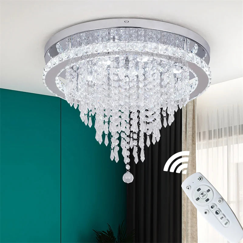 Lámpara de techo inteligente moderna K9 de lujo con cristal LED para sala de estar, comedor, lámpara colgante con control remoto, accesorio decorativo colgante