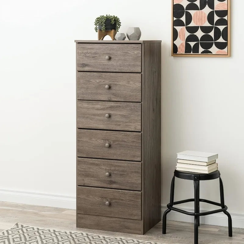 Astrid Tall White Dresser: 16"D x 20"W x 52"H, 6-Drawer Chest for Bedroom by Prepac - Perfect Chest of Drawers for Ample