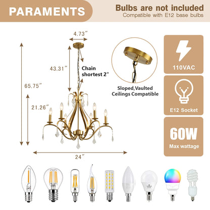 Modern Farmhouse Chandelier for Dining Room Living Room K9 Crystal Pendant Lighting Candle Chandeliers Home Decor Light Fixtures