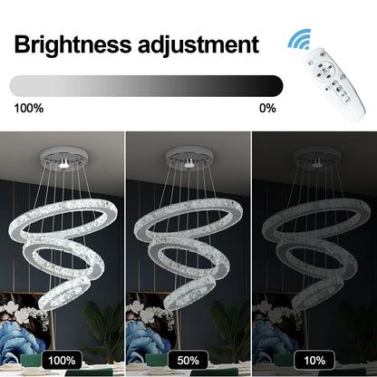 Modern Crystal Chandelier Lamp Chrome Led Living Room Dimming Pendant Light Bedroom Adjustable Hanging Lamps With Remote Control