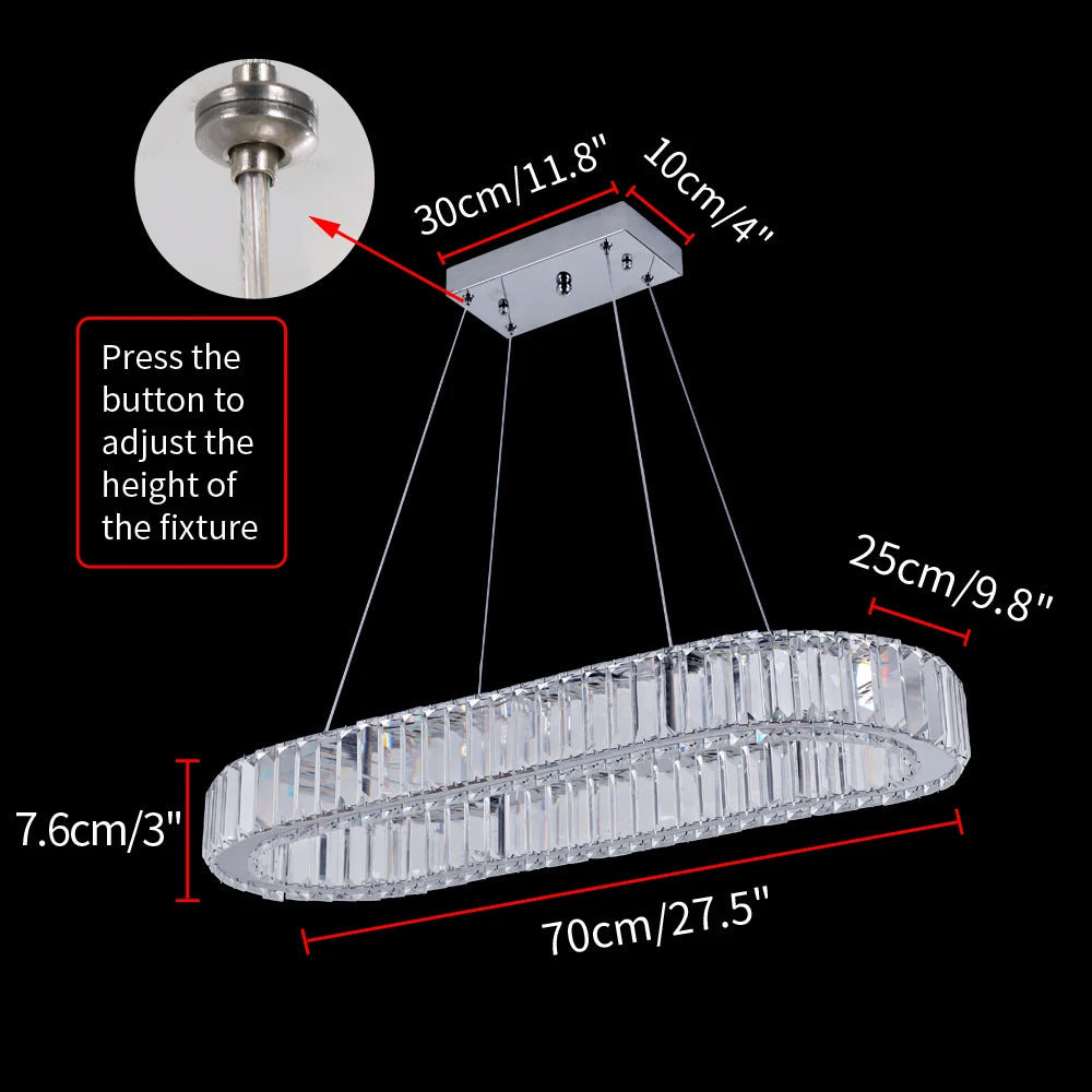 Lámpara colgante de cristal ovalada con LED, moderna, grande, de cristal, para sala de estar, dormitorio, lustres de techo