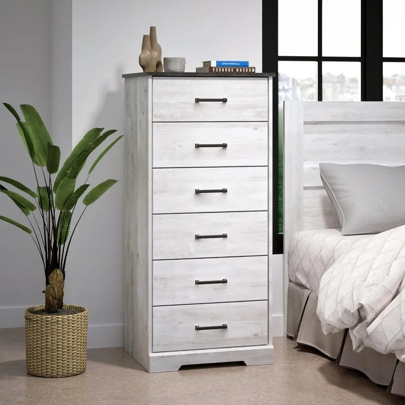 Cómoda alta blanca Astrid: 16" de profundidad x 20" de ancho x 52" de alto, cómoda de 6 cajones para dormitorio de Prepac: cómoda perfecta para un amplio espacio