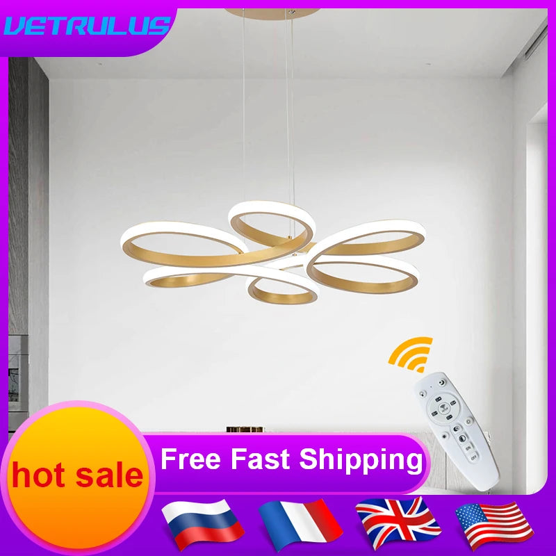 Modern Acrylic Pendant Light Gold Flower Led Ceiling Lamp Living Dining Room Nordic Chandelier Aisle Decor Balcony Hang Fixture