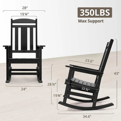 Lot de 2 chaises à bascule d'extérieur en plastique poly résistant aux intempéries, dossier haut lisse pour extérieur et intérieur, chaise à bascule surdimensionnée pour porche