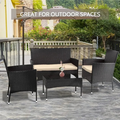 Ensemble de meubles de patio FDW 4 pièces Chaise en rotin d'extérieur Canapé en osier Ensembles de conversation de jardin Bistro pour cour, piscine ou arrière-cour