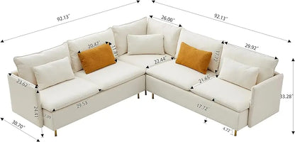 Chenille L-Shaped Modular Sectional Sofa, 3-Seater Comfy Cloud Couch with Ottoman/Chaise & 5 Pillows for Living Room Bedroom