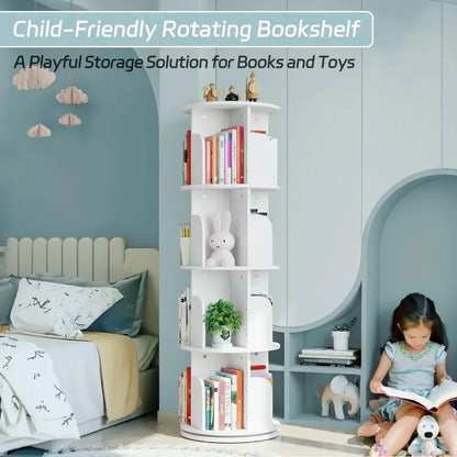 Rotating Children Bookcase Display Bookshelf Organizer Floor Standing Book Shelf Dollhouse Bookcase