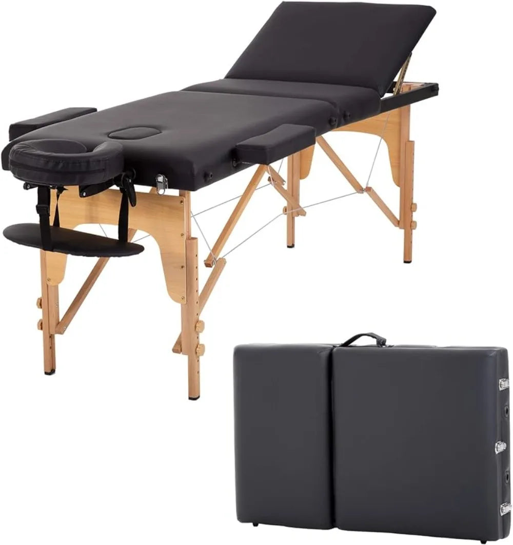 Table Portable Massage Tables 3 Fold Spa Bed 84" L 34" H Inch Height Adjustable Salon Bed Lightweight Spa Table with Carry Case