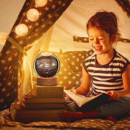 Veilleuse LED USB en forme de boule de cristal galaxie, lampe de table 3D en forme de planète et de lune, décoration de chambre à coucher pour fête d'enfants, cadeaux d'anniversaire