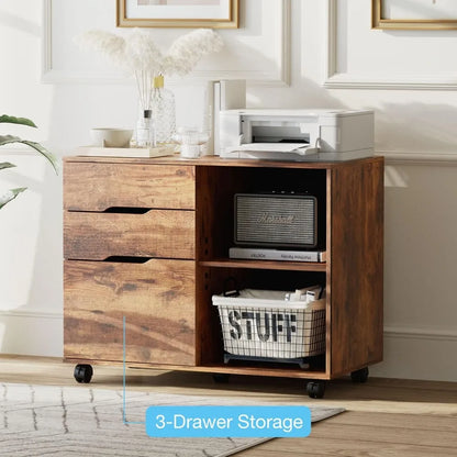 Horizontal moving filing cabinet, wooden table storage organizer with wheels, printer rack, and home office filing cabinet