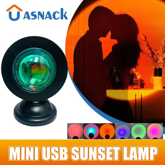 Lámpara de atardecer USB, miniproyector LED, luz nocturna, interruptor de 16 colores, ambiente arcoíris, decoración de pared de fondo para el hogar, dormitorio, regalo