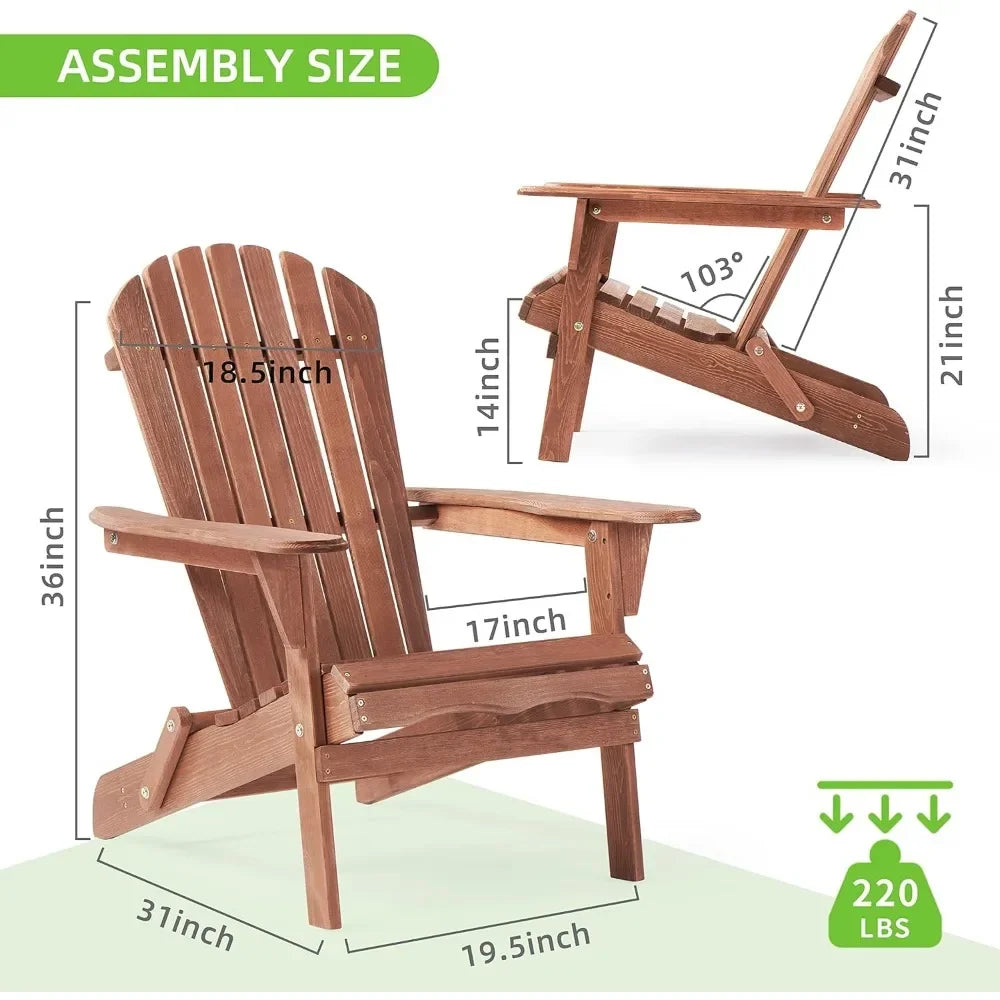 Juego de 2 sillas Adirondack plegables de madera para exteriores con respaldo preensamblado, silla de madera para patio