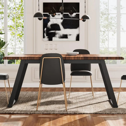 Dining table for 6 people, 63 inch large wooden kitchen table, rectangular dining table with metal legs, for dining room kitchen