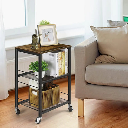 3-Tier Rolling Side Table End Table with Storage Shelves Nightstand Bedroom