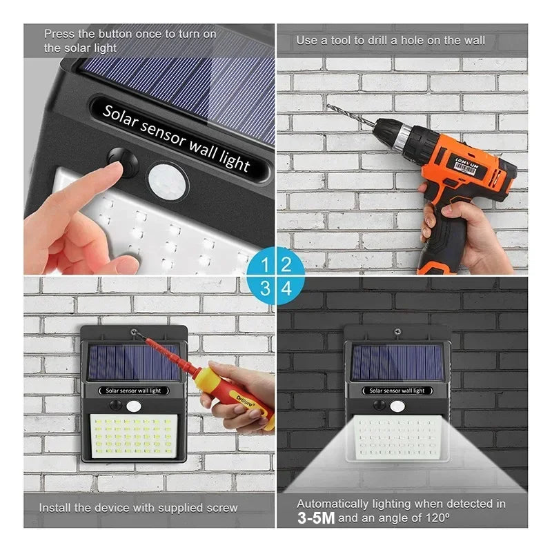 Lámpara solar LED con sensor de movimiento PIR, lámpara de pared solar para exteriores, impermeable, alimentada por energía solar, lámpara de calle con luz solar, decoración de jardín