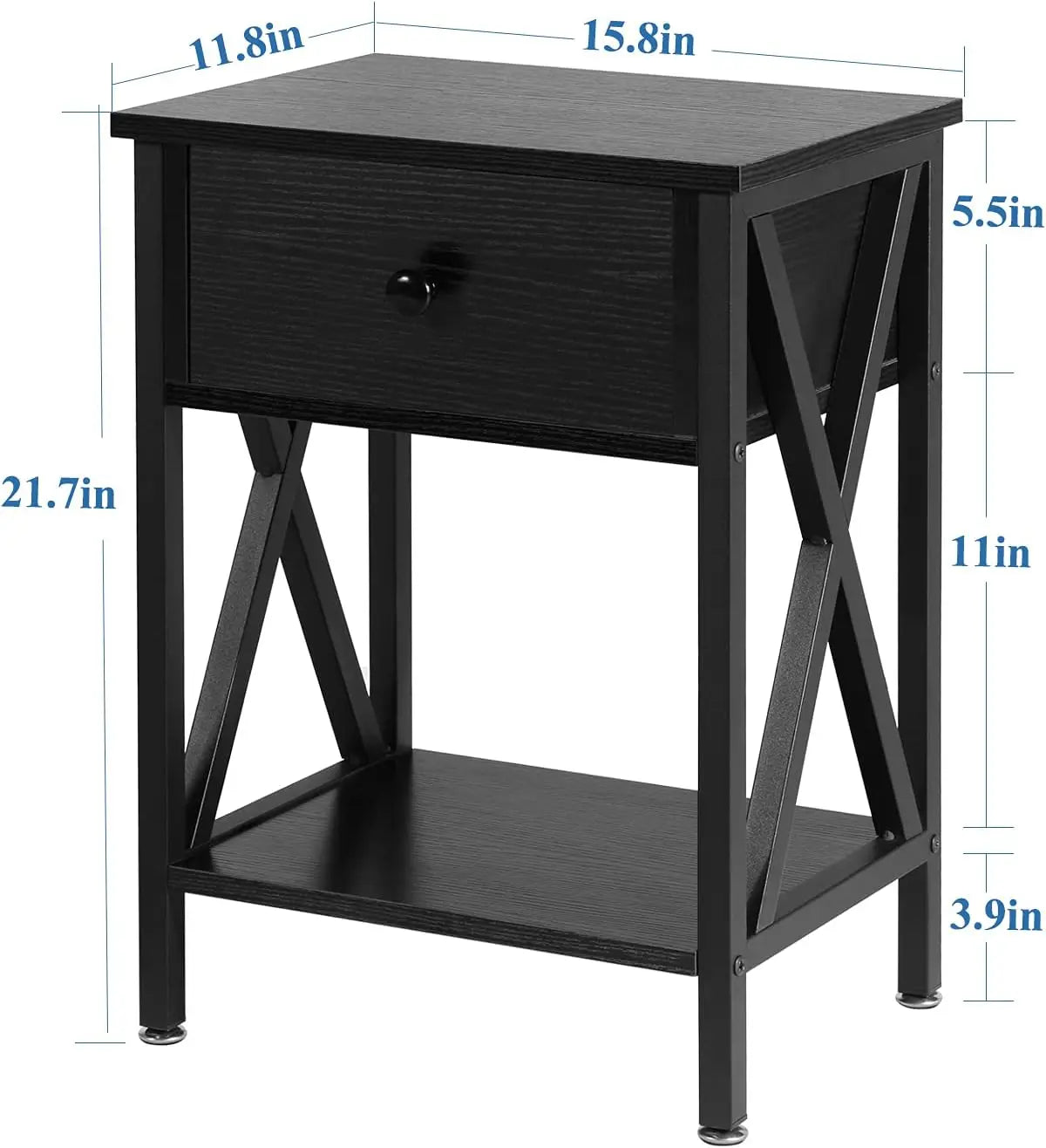 Nightstands Set of 2, Modern Bedside End Tables, Night Stands with Drawer and Storage Shelf(Dark Black/Dark Blue/Dark Gray)