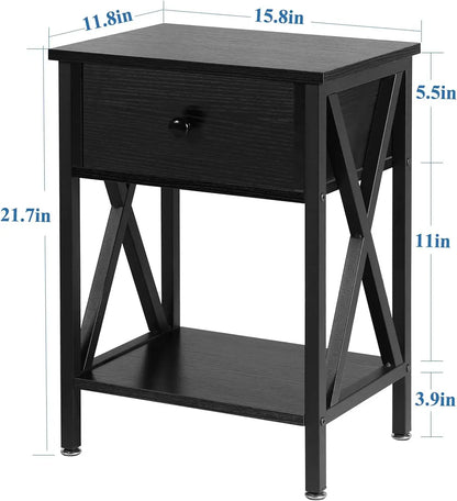 Nightstands Set of 2, Modern Bedside End Tables, Night Stands with Drawer and Storage Shelf(Dark Black/Dark Blue/Dark Gray)