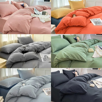 Solid Color Brushed Fabric Bed Set Duvet Cover Pillowcase Bedding Set Bed Sheet Quilt Cover Single Queen King Size 4 Pieces Sets