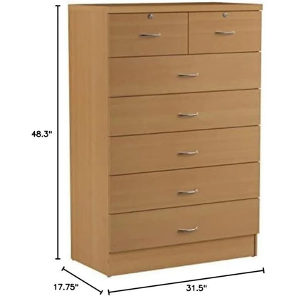 Cómoda con 2 cerraduras en los cajones superiores, mueble de dormitorio, mueble de baño blanco, escritorio de maquillaje, 31,5 pulgadas de ancho