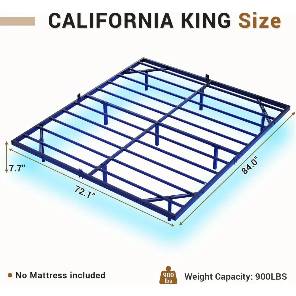 Cadre de lit flottant California King Size avec lumières LED Lit plateforme en métal Aucun sommier nécessaire Facile à assembler California King