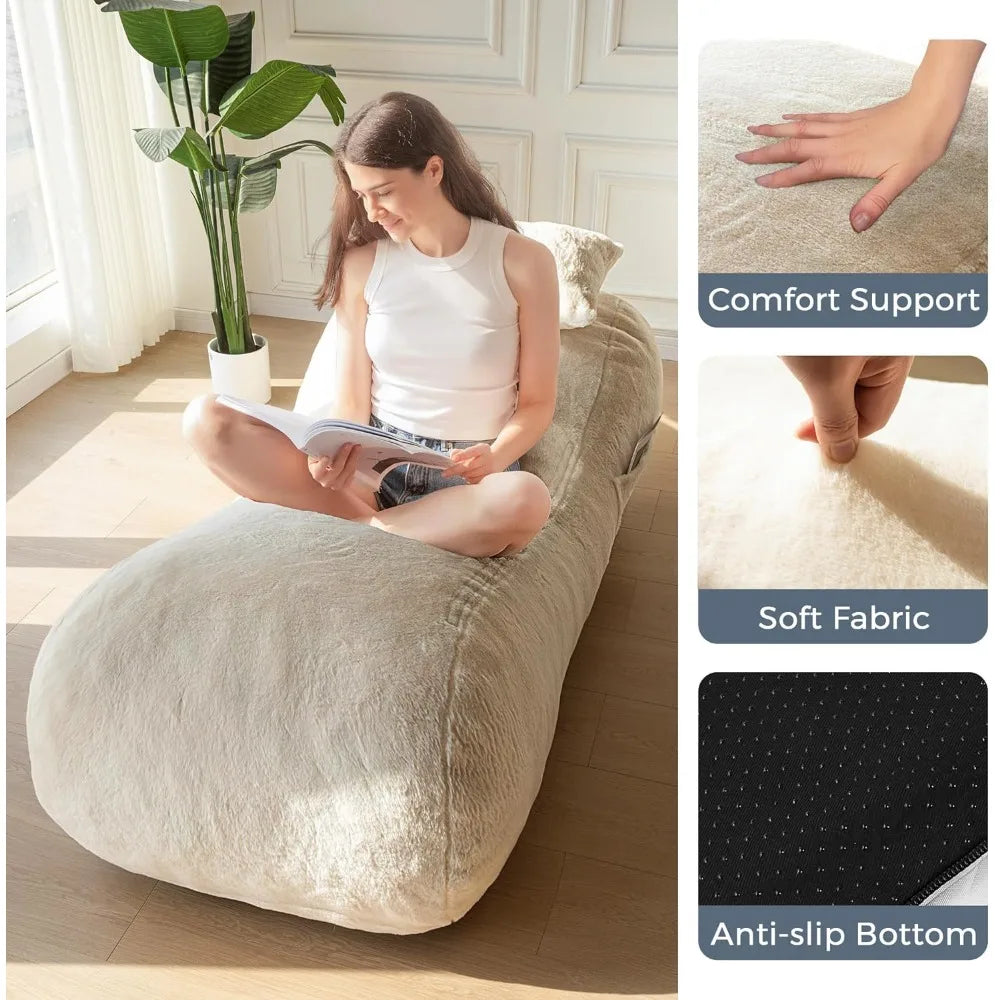 Bean Bag Bed with Pillow, Chaise Lounge Chair Indoor, Velvet Floor Sofa, Fainting Couch for Bedroom Living Room