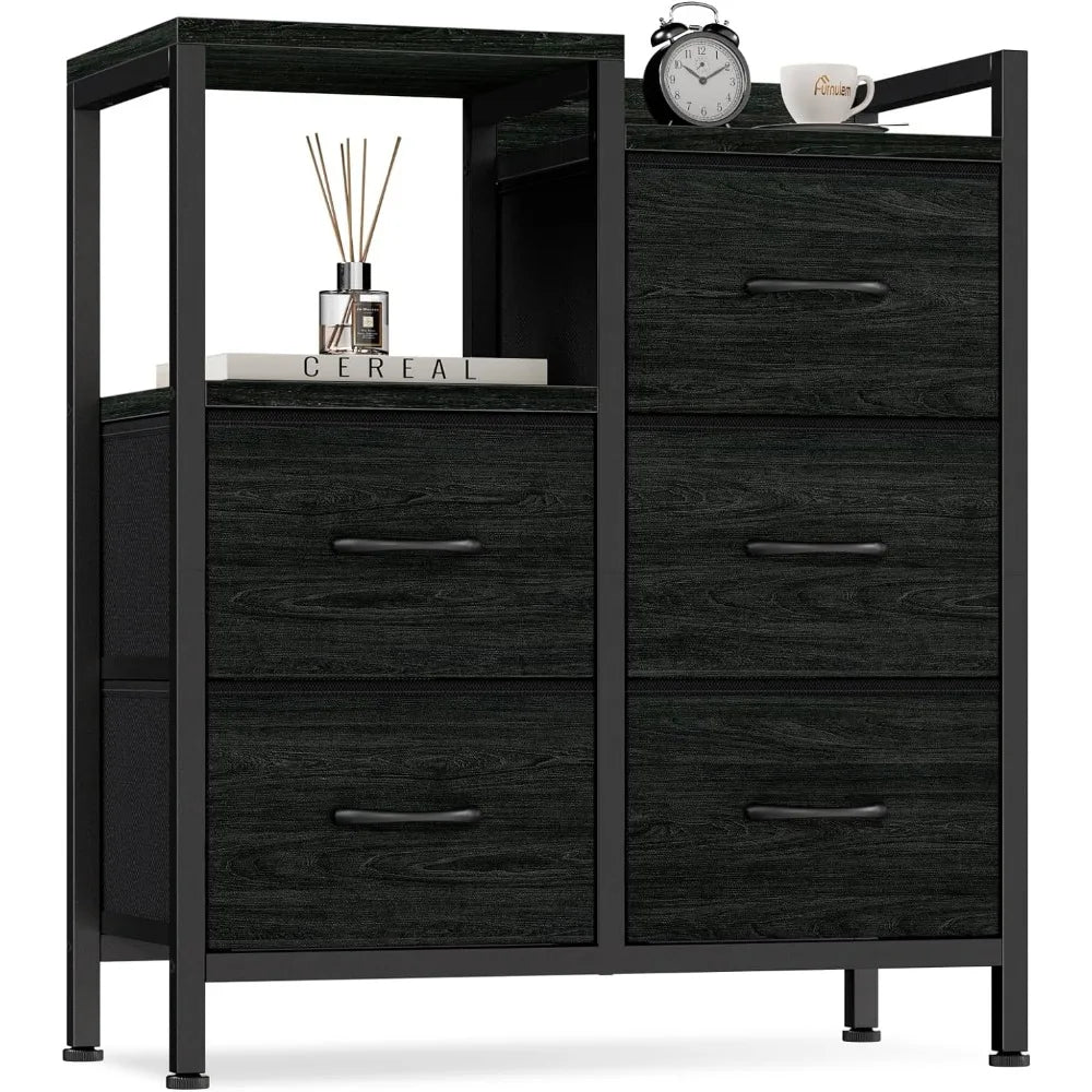 Dresser for Bedroom with 5 Fabric Drawers,Small Chest Organizer Unit with 2-Tier Storage Shelf for Bedside,Closet,Entryway