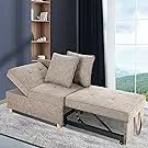 Sofa Bed Chair 4-in-1 Convertible Chair Bed,3-Seat Linen Fabric loveseat Sofa,Single Recliner with 5 Adjustable Backrest