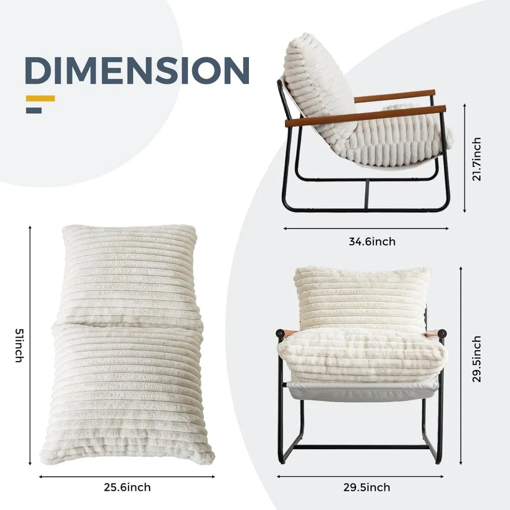 Sillón con brazos Sherpa para sala de estar, sillones con brazos modernos de mediados de siglo, sillón de lectura para dormitorio, brazos de madera y estructura de metal