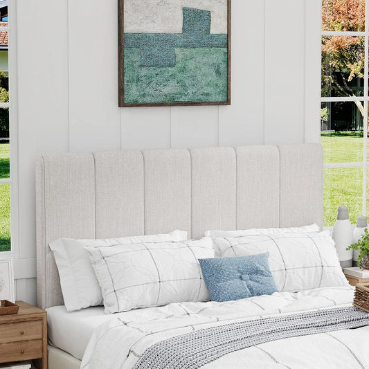 King Headboard Foldable Linen Headboard for King Size Bed Upholstered Wall Headboard Panels Adjustable Height Grayish White