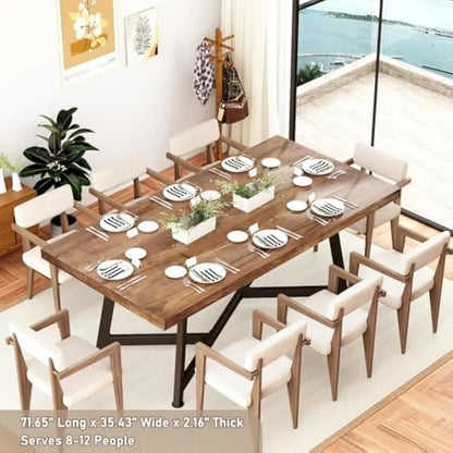 Large Solid Wood Dining Table ,Waterproof Rectangular Brown Kitchen Dinner Tables