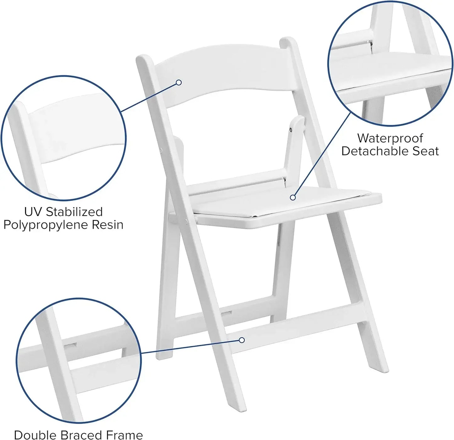 Chaise pliante de la série Hercules - Résine blanche - Lot de 4 Chaise d'événement confortable d'une capacité de poids de 800 lb - Poids léger