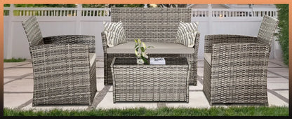 4 Piece Patio Furniture Set, Outdoor Wicker Conversation Sets,Rattan Sectional Sofa w/Coffee Table, for Backyard Garden Poolside